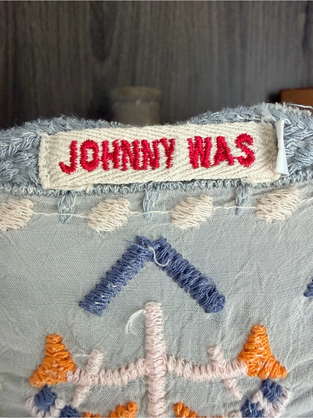 Johnny Was Cream Embroidered Boho Peasant Top with Orange & Blue Accents - Picture 2 of 5